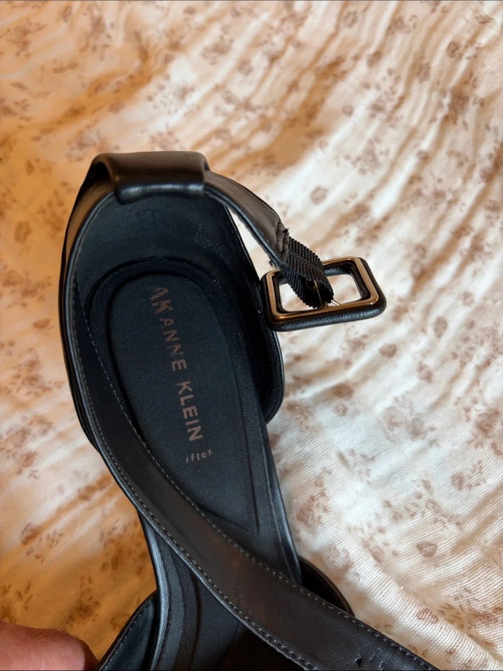 Anne Klein Black Pointed-Toe Ankle-Strap Heels